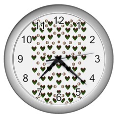 Hearts And Pearls For Love And Plants For Peace Wall Clock (silver) by pepitasart