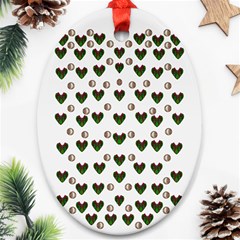 Hearts And Pearls For Love And Plants For Peace Oval Ornament (two Sides) by pepitasart