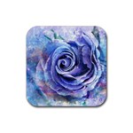 Watercolor-rose-flower-romantic Rubber Coaster (Square)  Front