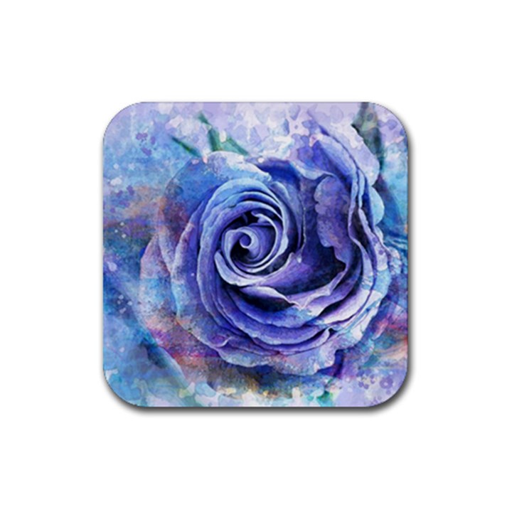 Watercolor-rose-flower-romantic Rubber Coaster (Square) 