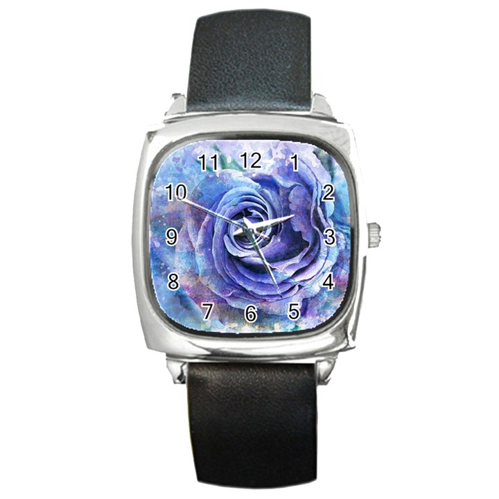 Watercolor-rose-flower-romantic Square Metal Watch