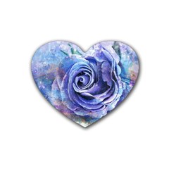 Watercolor-rose-flower-romantic Rubber Coaster (heart)  by Sapixe