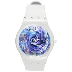 Watercolor-rose-flower-romantic Round Plastic Sport Watch (M)