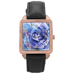 Watercolor-rose-flower-romantic Rose Gold Leather Watch  by Sapixe