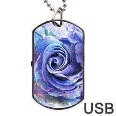 Watercolor-rose-flower-romantic Dog Tag Usb Flash (one Side) by Sapixe