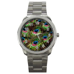 Peacock-feathers-plumage-pattern Sport Metal Watch by Sapixe