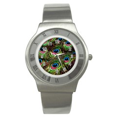 Peacock-feathers-plumage-pattern Stainless Steel Watch by Sapixe