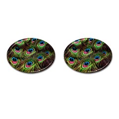 Peacock-feathers-plumage-pattern Cufflinks (oval) by Sapixe