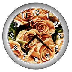 Roses-flowers-bouquet-rose-bloom Wall Clock (silver) by Sapixe