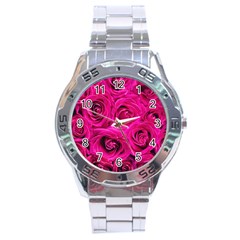 Pink-flowers-roses-background Stainless Steel Analogue Watch by Sapixe