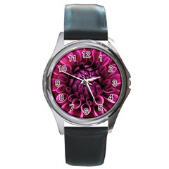 Dahlia-flower-purple-dahlia-petals Round Metal Watch