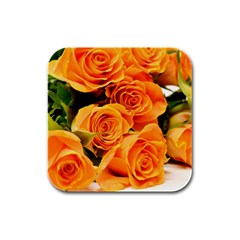 Roses-flowers-orange-roses Rubber Square Coaster (4 Pack)  by Sapixe