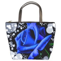 Blue-rose-rose-rose-bloom-blossom Bucket Bag by Sapixe