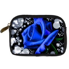 Blue-rose-rose-rose-bloom-blossom Digital Camera Leather Case by Sapixe