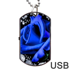 Blue-rose-rose-rose-bloom-blossom Dog Tag Usb Flash (one Side) by Sapixe