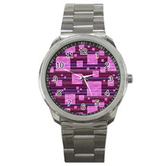 Squares-purple-stripes-texture Sport Metal Watch