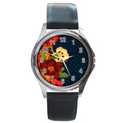 Flowers-vintage-floral Round Metal Watch