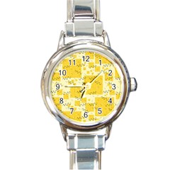 Party-confetti-yellow-squares Round Italian Charm Watch by Sapixe