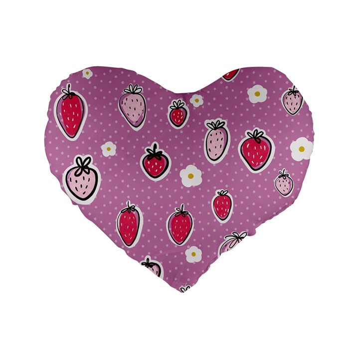 Juicy Strawberries Standard 16  Premium Flano Heart Shape Cushions