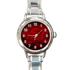 Rose-red-rose-red-flower-petals-waves-glow Round Italian Charm Watch by Sapixe