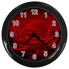 Rose-red-rose-red-flower-petals-waves-glow Wall Clock (black) by Sapixe