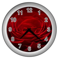 Rose-red-rose-red-flower-petals-waves-glow Wall Clock (silver) by Sapixe