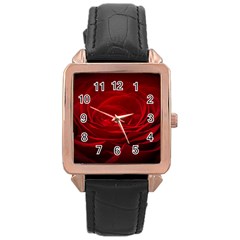 Rose-red-rose-red-flower-petals-waves-glow Rose Gold Leather Watch  by Sapixe