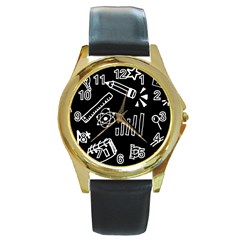 Knowledge-drawing-education-science Round Gold Metal Watch by Sapixe