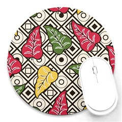 Leaves Foliage Batik Seamless Round Mousepads by Sapixe