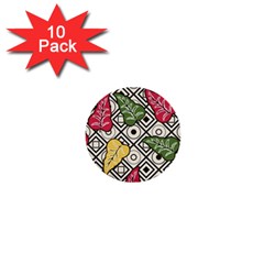 Leaves Foliage Batik Seamless 1  Mini Buttons (10 Pack)  by Sapixe