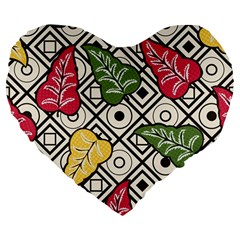 Leaves Foliage Batik Seamless Large 19  Premium Flano Heart Shape Cushions by Sapixe