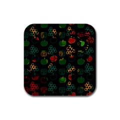 Apples Honey Honeycombs Pattern Rubber Square Coaster (4 Pack)  by Sapixe