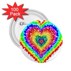 Tie Dye Heart Colorful Prismatic 2 25  Buttons (100 Pack)  by Sapixe