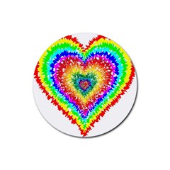 Tie Dye Heart Colorful Prismatic Rubber Round Coaster (4 Pack)  by Sapixe