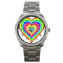 Tie Dye Heart Colorful Prismatic Sport Metal Watch by Sapixe