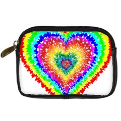 Tie Dye Heart Colorful Prismatic Digital Camera Leather Case by Sapixe