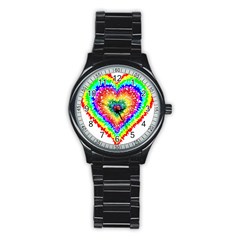 Tie Dye Heart Colorful Prismatic Stainless Steel Round Watch by Sapixe