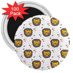 Lion Heads Pattern Design Doodle 3  Magnets (100 Pack) by Sapixe