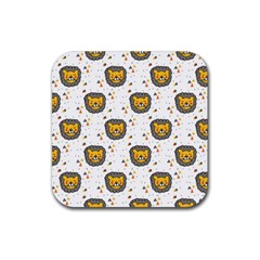 Lion Heads Pattern Design Doodle Rubber Coaster (square) 