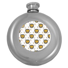 Lion Heads Pattern Design Doodle Round Hip Flask (5 Oz)