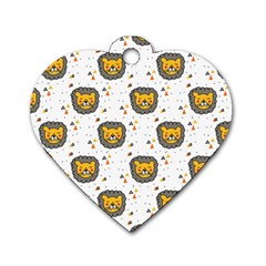 Lion Heads Pattern Design Doodle Dog Tag Heart (two Sides)