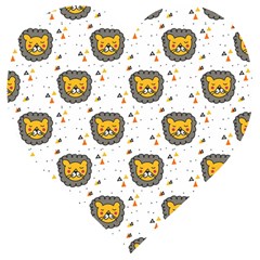 Lion Heads Pattern Design Doodle Wooden Puzzle Heart by Sapixe