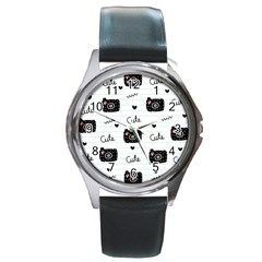 Cute Cameras Doodles Hand Drawn Round Metal Watch