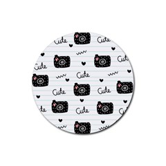 Cute Cameras Doodles Hand Drawn Rubber Coaster (round)  by Sapixe