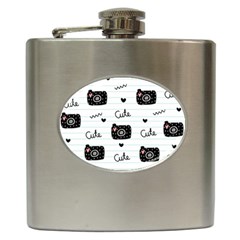 Cute Cameras Doodles Hand Drawn Hip Flask (6 Oz) by Sapixe