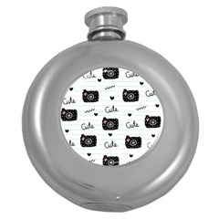 Cute Cameras Doodles Hand Drawn Round Hip Flask (5 Oz) by Sapixe