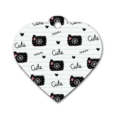 Cute Cameras Doodles Hand Drawn Dog Tag Heart (one Side) by Sapixe