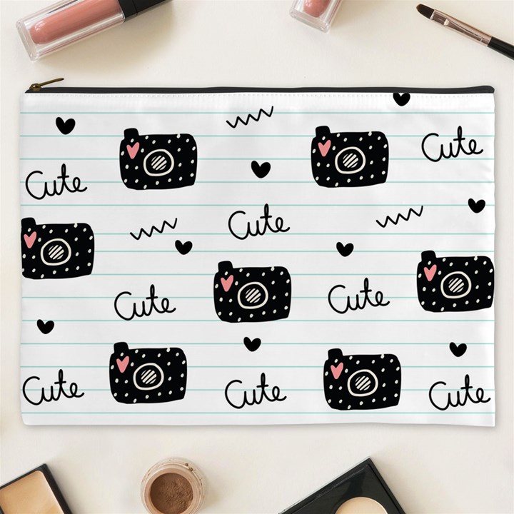 Cute Cameras Doodles Hand Drawn Cosmetic Bag (XXXL)