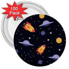 Cosmos Rockets Spaceships Ufos 3  Buttons (100 pack) 