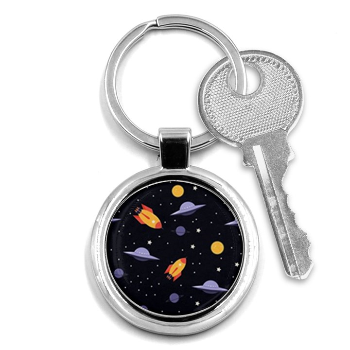 Cosmos Rockets Spaceships Ufos Key Chain (Round)